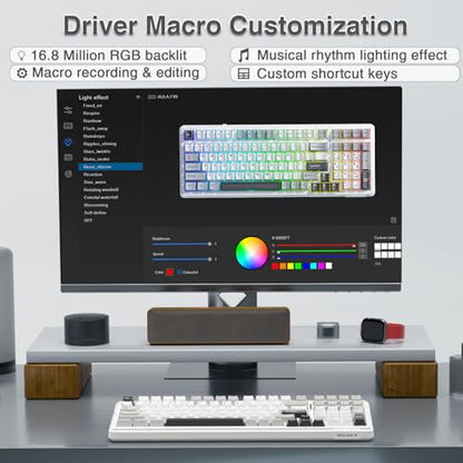 AULA F99 Wireless Mechanical Keyboard,Tri-Mode BT5.0/2.4GHz/USB-C Hot Swappable Custom Keyboard,Pre-lubed Linear Switches,RGB Backlit Computer Gaming Keyboards for PC/Tablet/PS/Xbox - color: Black&Grey&White