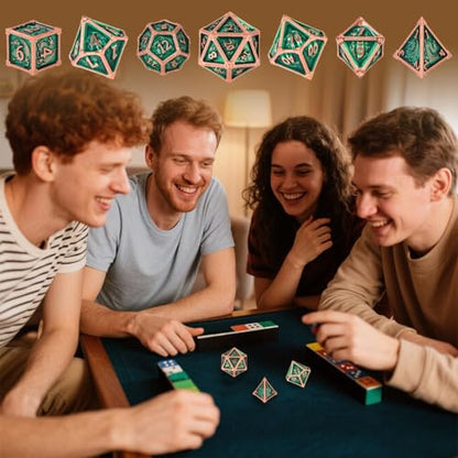 Metal Dice Set, Fly Dragon Pattern, 7pcs Polyhedral Metal DND Dice Set, DND Starter Set, D&D Gifts with Gift Box, Role Playing Board Games Accessories, Green ﻿ - color: Green