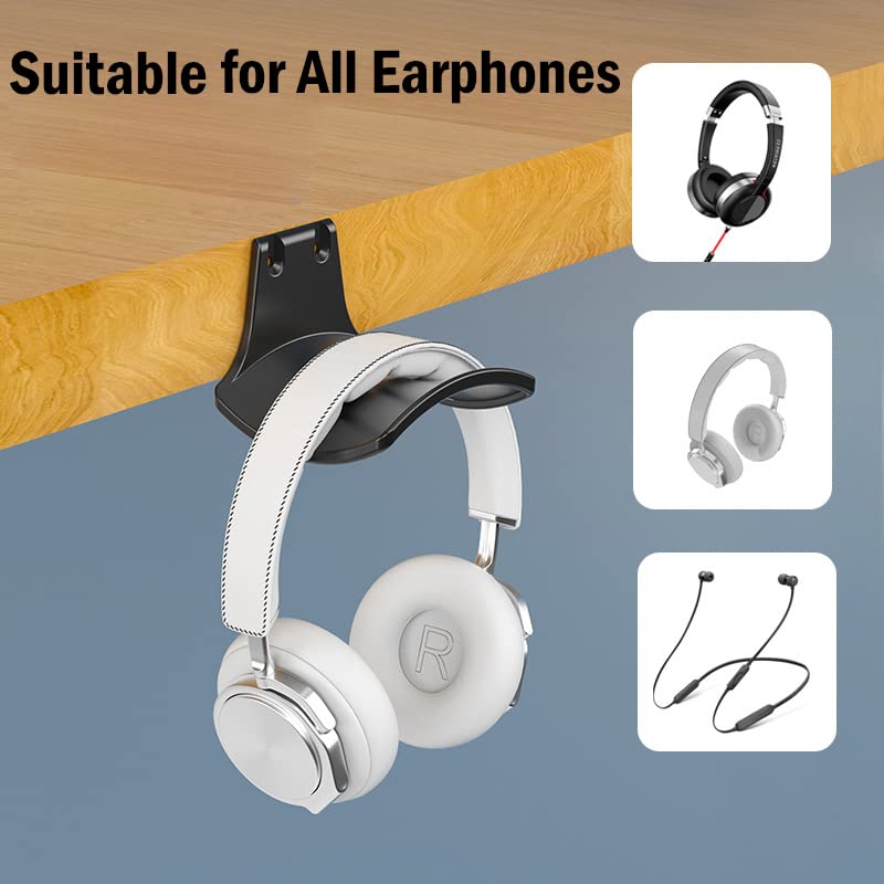 2-Pack Never Fall Headphone Hook Hanger Wall Mount Headset Holder | Stand fixted with screws for airpods max sennheiser sony bose beats akg - color: Black L(2 Pack)