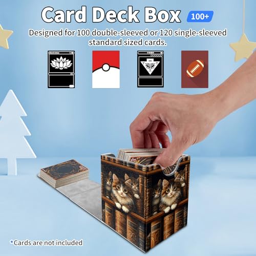 Card Deck Box for MTG Commander,Collectible Trading Storage Box Fits 120+ Single Sleeved Cards Magnetic Case PU Leather for Magic Commander TCG CCG MTG,Cute Cat Bookshelf - color: Cute Cat Bookshelf