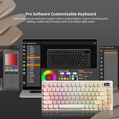 Womier SK80 75% Foundation Mechanical Keyboard with Multimedia Display | Pink Gaming Creamy Keyboards, Jelly Keycaps Hot Swap RGB Wired Key board Pre-lubed POM Switch for Mac/Win, Pink - color: Pink