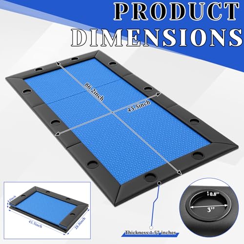 86.2" x 43.5" Poker Table Tops for 8 Feet Pool Tables 10 Player Poker Table Game Billiard Pool Convertible Cover Mat Waterproof and Foldable, Blue