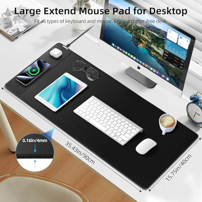Mouse Pad with 15W Magnetic Wireless Charging, 35.4"x15.7" in | Large XXL Gaming Desk Mat, Ultra-Smooth Surface, Non-Slip Rubber Base, Waterproof Computer Keyboard Pad, Black - color: Black - 35.4"x15.7"