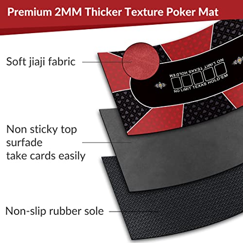 nuveti Poker Mat - 55 x 28inch Non-Slip Poker Table Game Mat - Portable Rubber Waterproof Poker mat for Table 6-8 Player Card Game Anti-Slip Rubber Poker Table Top Layout - color: 55 X 28 Inch Rectangular-red