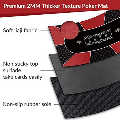 nuveti Poker Mat - 55 x 28inch Non-Slip Poker Table Game Mat - Portable Rubber Waterproof Poker mat for Table 6-8 Player Card Game Anti-Slip Rubber Poker Table Top Layout - color: 55 X 28 Inch Rectangular-red