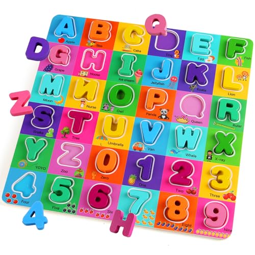 Wooden Alphabet Puzzles Ages 3-5, Alphabet and Number Puzzle with ABC Learning for Kids Ages 3 4 5, Preschool Learning Toys with Chunky ABC Puzzle Board for Girls Boys Kindergarten - color: Large Single Pack