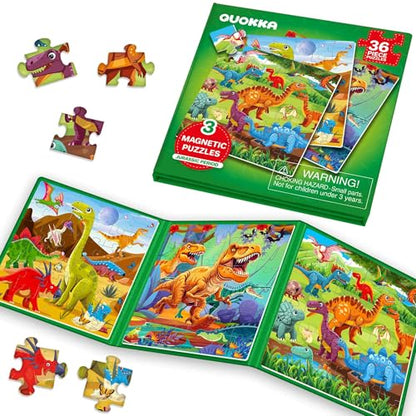 Magnetic Puzzles for Toddlers 3-5 - Kids Travel Toys for Boys and Girls | 36 Pieces Sudoku Toddler Puzzles Ages 2-4 - Jurassic Kids Travel Game Ages 4-6 – Car Airplane Road Trip Games - color: 10. Dino 36 Pcs
