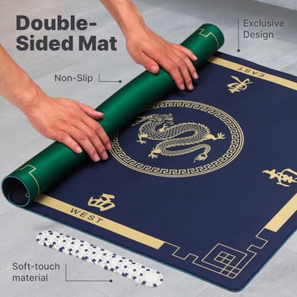 Queensell Folding Game Table with Double Sided Mat, Foldable Board Game Table for Mahjong, Domino, Poker, Puzzle, Card - 35 x 35 x 27 Inches with Storage Bag