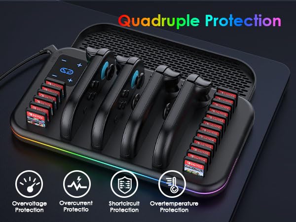 Charging Dock for Nintendo Switch 2 Joy Con, RGB Docking Station for Joycons Controller, Switch 2 Accessories with 18 Game Card Slots - size: 6FT