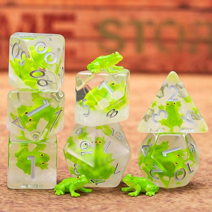 D&D Frog Dice Set, Resin Polyhedral Dice for Dungeons and Dragons, RPG, MTG DND 7-DIE (D4, D6, D8, D10, D12, D20, D%) - color: Frog3