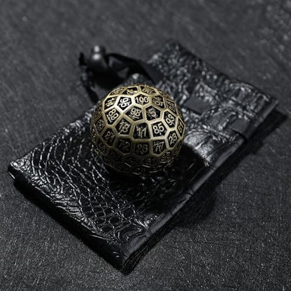 Enchanted Hollow Metal D100 Dice - 50mm DND Dice for d&d RPG & Tabletop Games for Gamers Dm with a Leather Bag (Bronze) - color: D100 Bronze