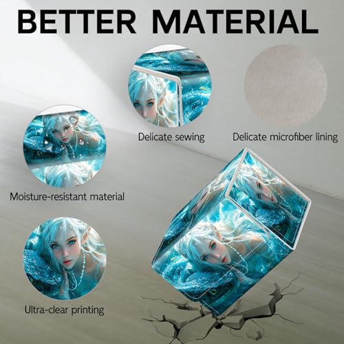 Trading Card Storage Box, Holds 100+ for MTG Cards, PU Leather with Magnetic Closure, Elven Maiden and Serpent in Water Durable Deck Box for Magic the Gathering, Trading Card Games - color: Elven Maiden and Serpent in Water