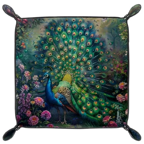 Peacock Floral Dice Tray Dice Rolling Tray Folding Dice Holder for Dice Games, Like RPG, DND and Other Table Games - color: Multi 7