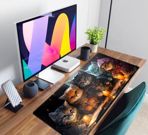 Commander Roleplay Desk Pad Mat Role Gaming XXL Big Mouse Pad Gaming Tabletop Game Gamer Gift - Mousepad XXL Laptop Computer Keyboard Pad with Stitched Edges Anti-Slip Funny Deskpad 31.5x15.7 in - color: Five Cats