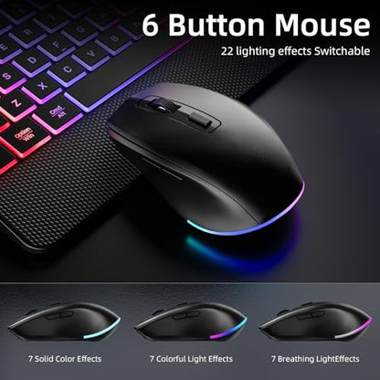 Hamile Wireless Keyboard and Mouse Combo:RGB Backlit Effects,Ergonomic Full Size Silent Keyboard,Wrist Rest,2.4G Rechargeable with Phone Holder Compatible with Windows, Mac,PC,Laptop, Black
