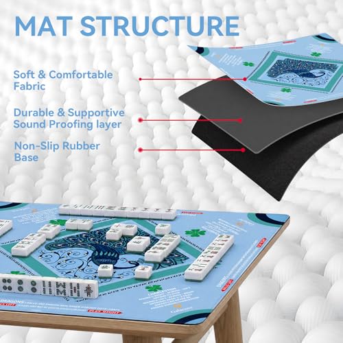 33" x 33" Aqua Peacock American Mahjong Mat - Non-Slip Neoprene Pad, Noise Reducing, Easy Clean, Portable for Home, Travel & Airbnb - color: Aqua Peacock