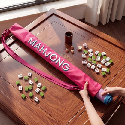 35 Inch Long Mahjong Mat Bag Waterproof Mahjong Mat Storage Carrying Bag Double Strapped Polyester Drawstring Lightweight Holder for Board Games Storage-mat Not Included(Rose Red) - color: Rose Red