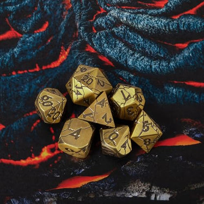 Metal Dice for DND - Ancient Cracked Pharaoh Ruins – Antique Gold | Beautiful 7pc Polyhedral Dice Set, Smooth Rolling, Role Playing Games (RPG), Compatible with D&D, for Dungeons and Dragons - color: Ancient Gold