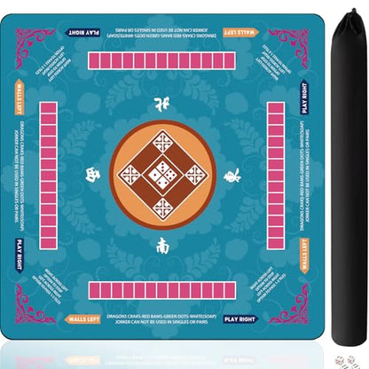 Mahjong Mat for Table, 31.5x31.5Inch American Mahjongg Table Mat (Blue3) | Anti-Wrinkle&Foldable Neoprene Mahjongg Travel Mat for Table with Learning Rule, Anti-Slip Noise Reduction Includes Carry Bag - color: Turquoise Blue