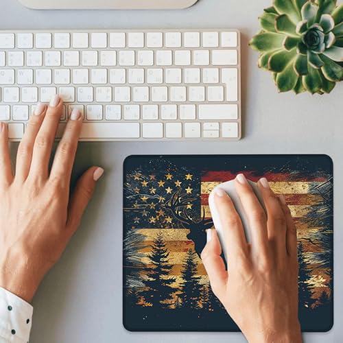 American Flag Wildlife Mouse Pad Square Mouse Mat Non-Slip Rubber Base Mousepad with Stitched Edge, Portable MousePads for Desk Computers Laptop Office, 9.5x8 Inches - color: American Flag Wildlife