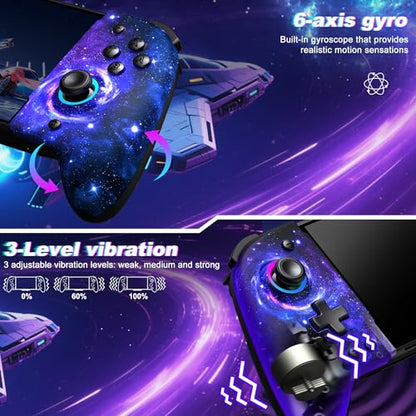 Gammeefy Switch Controller – Hall Effect Joysticks & Enhanced Grip – One Piece Switch Joypad Replacement Switch Pro Controller with 8-Color RGB Lighting, Turbo, Macros - Starry Sky, 6.2"/7" - color: Starry Sky, size: 6.2"/7"