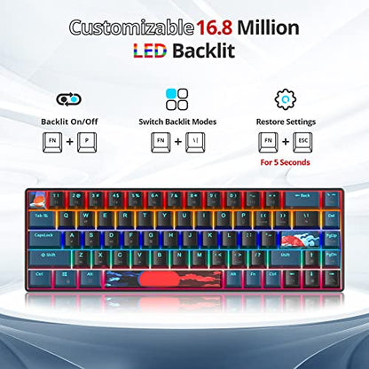 60 Percent Gaming Keyboard Mechanical with Linear Red Switch, 65% Wired Ultra-Compact Mini Keyboard Rainbow with PBT Keycaps for Ps4/Ps5/Xbox(68 MonsterB) - color: 68 Monster/Red Swicth
