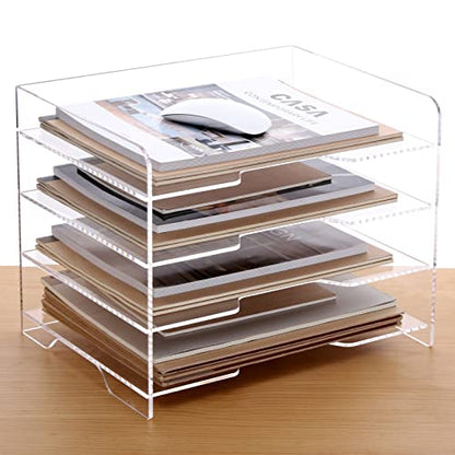 SANRUI Acrylic Paper Organizer Letter Tray for Desk, 4 Tier Enlarged File Sorter,Clear File Holder Desktop Shelf Document Storage for School Office Home - style: Enlarged 4 Tier File Tray Holder