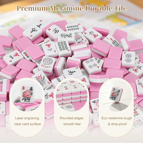Mini American Mahjong Set - 1.18 Inch Mahjong Tile Set Complete Mahjong Cards 2026 Portable Travel Mahjong Game Set Family Tile Game for Adults- with Pink Tile Bag