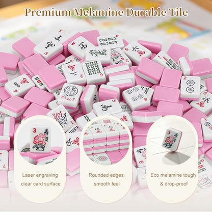 Mini American Mahjong Set - 1.18 Inch Mahjong Tile Set Complete Mahjong Cards 2026 Portable Travel Mahjong Game Set Family Tile Game for Adults- with Pink Tile Bag