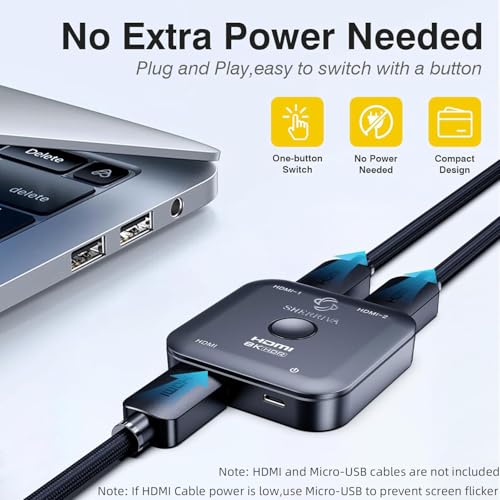 10K 8K HDMI Switch – 2 in 1 Out, Bi-Directional HDMI Switcher | 8K@60Hz, 4K@240Hz, Compatible with PS5, PS4, Xbox, Fire Stick, Apple TV, Projector