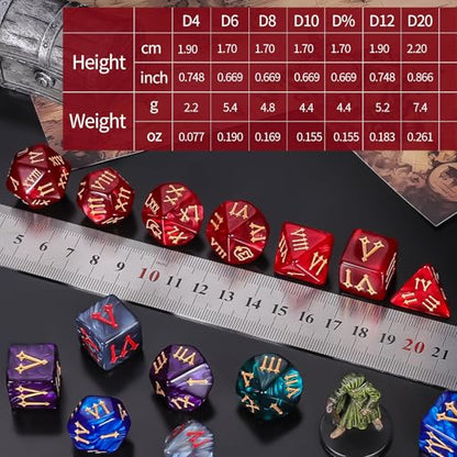 QMay 5 Sets Polyhedral Dice - 5 X 7 (35 Pieces) DND Dice with 5 Drawstring Bags, Roman Number Pattern D4 D6 D8 D10 D% D12 D20, Great for Dungeons and Dragons, RPG, MTG,Role Playing Table Games - color: 5 Sets-35pcs