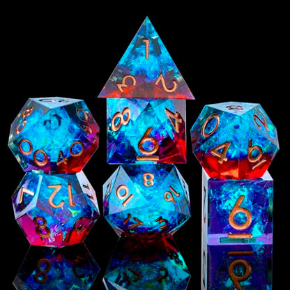 Sharp Edge DND Dice Set Handmade 7 Accessories Dice for Dungeons and Dragons TTRPG Games, Multi-Sided RPG Polyhedral Resin Sharp Edge Dice Roleplaying Games - color: Blue Red