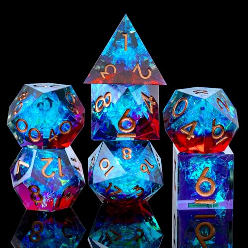 Sharp Edge DND Dice Set Handmade 7 Accessories Dice for Dungeons and Dragons TTRPG Games, Multi-Sided RPG Polyhedral Resin Sharp Edge Dice Roleplaying Games - color: Blue Red