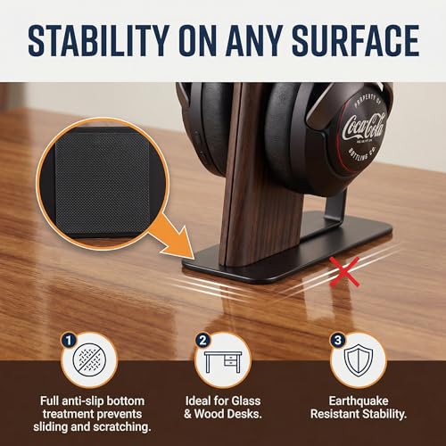 Headphone Stand for Desk, Weighted Base Headset Holder for AirPods Max Sony Bose Beats Sennheiser, Stable Gaming & Studio Earphone Rack, Dark - color: DARK