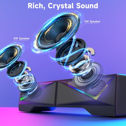AOC Computer Speakers for Desktop, Bluetooth & USB Input, USB Powered Gaming Stereo Speakers for PC Laptop Monitor, 6 Colorful RGB Modes, Detachable 2-in-1 Design (Package Only 2 Speaker)