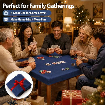 party greeting Game Table Cover for Square Tables Game Tablecover Folding Elastic Contraction Felt Gaming Mat for Card Playing Poker Cards Mahjong Puzzles Board Games (Blue 34 x 34 Inch) - color: Blue