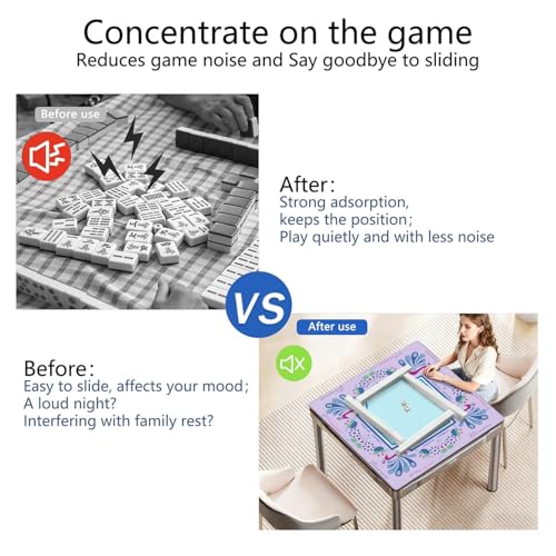Mahjong Mat for Table with Carrying Bag & 3 Dice, Lavender Peacock 31.5"x31.5" Square Rubber Mahjong Table Cover, Non-Slip & Noise Reduction Gaming Mat for Mah Jongg, Poker, Dominoes & Tile Games - color: Lavender Purple