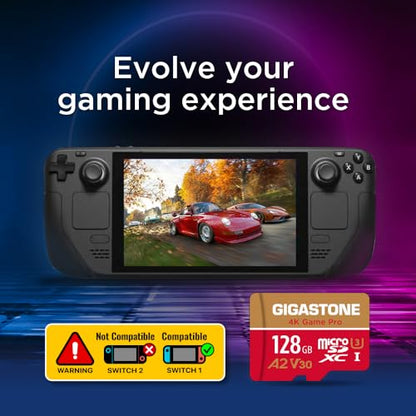 【For Switch 1 Only】GIGASTONE 128GB Micro SD Card, 4K Game Pro, MicroSDXC Memory Card for Gaming Console, Action Camera, UHD Video, up to 100/50MB/s, UHS-I U3 A2 V30 C10【5-Years Data Recovery】 - size: 128GB, style: Game Pro 1-Pack Red-Gold