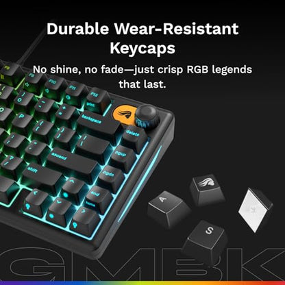GLORIOUS Gaming Keyboard GMBK 75% - Swappable MX Compatible keycaps, Detachable USB Cable, IP57 Water and dust Resistant, 10 Zone RGB Lighting, Quiet switches - 321x137x41 mm - English QWERTY Layout - color: Black, size: GMBK Prebuilt (75%)