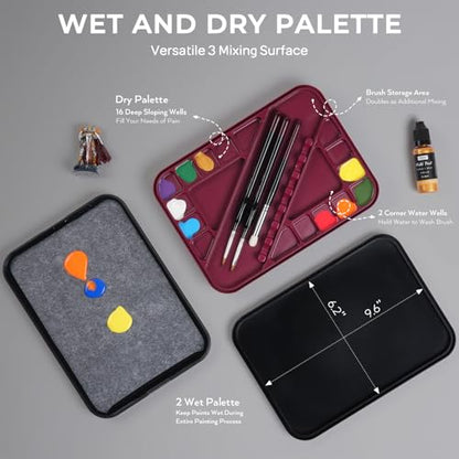 Nicpro All-in-One Miniature Painting Kit with 36 Model Paints & Wet Palette | Stay Wet Palette, 16PCS Detail Paint Brushes Drybrush with Bag, Magnetic Painting Handle, Sponges, Pallet Paper, Brush Holder - color: 36 Model Paint + Wet Palette