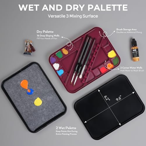 Nicpro All-in-One Miniature Painting Kit with 18 Model Paints & Wet Palette | 18 Colors Model Paint, Stay Wet Palette, 11PCS Detail Paint Brushes Drybrush, Magnetic Painting Handle, Sponges, Pallet Paper - color: 18 Model Paint + Wet Palette