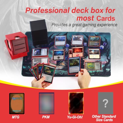 MTG Deck Box, Double Display Window MTG, Commander Deck Box Fits 120+ Single Sleeved Cards, PU Leather Magnetic Closure Card Box with 2 Dividers&2 Toploaders for TCG, CCG, Red - color: Red, size: 1 pack