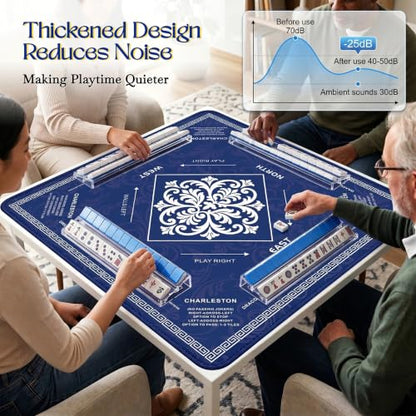 KJGNHQA Blue Mahjong Mat with Rules for Table 32.5"x32.5" | American Mahjong Mat,Printed Rules,Anti-Slip,Noise-Reducing ,Carrying Bag for Poker,Board Games,Dominoes,Cards,Tile Games - color: Blue