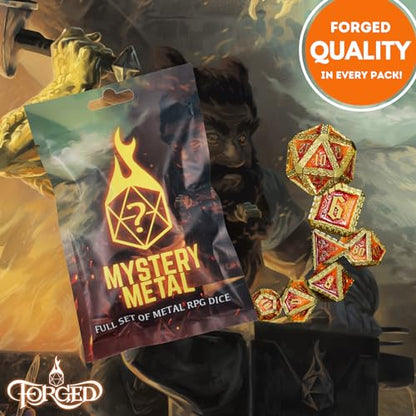 Forged Dice Co. Mystery Metal Dice Bag DND Dice Set Blind Surprise Bag - Contains 1 Complete Set of 7 Metal Dice D4, D6, D8, D10, D12, D20, D% for RPG Board Game and DND Accessories - size: 20mm (Pack of 1)