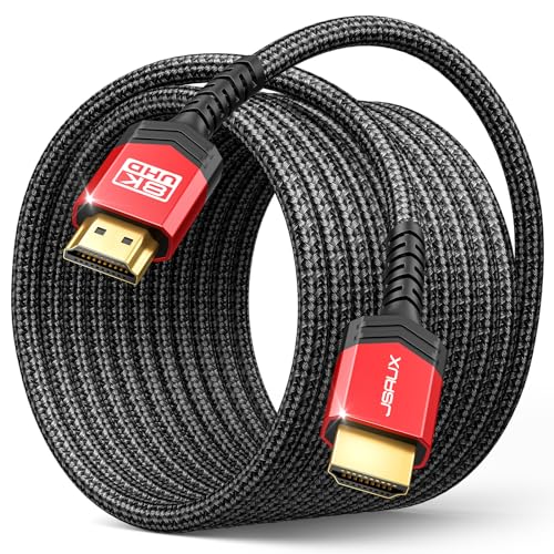 JSAUX HDMI Cable 2.1 25FT 2-Pack 48Gbps 8K & 4K Ultra High Speed Cord (8K@60Hz 7680x4320, 4K@120Hz) eARC HDR10 HDCP 2.2 & 2.3 3D, Compatible with PS5/PS4/X-Box/Roku TV/HDTV/Blu-ray/LG/Samsung QLED - color: Red, size: 25ft