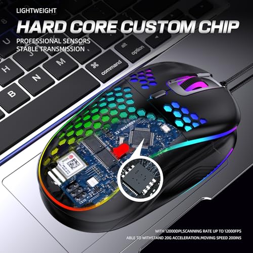 Honeycomb Wired Gaming Mouse, 65g Ultra Lightweight Ergonomic Computer Mouse with RGB Breathing Light, 7200 DPI Max, Widened Side Buttons for PC Mac Laptop Gamers, Esports & Home Office (Pink) - color: Pink