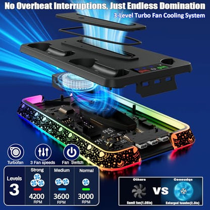 PS5 Cooling Station for PlayStation 5 Console, PS5 Stand & Charging Station with RGB, PS5/Slim/Pro Controller Charger Incl. 3 Level Fan,Headset, PS5/Slim/Pro Accessories with 3 USB Ports - color: Star-black