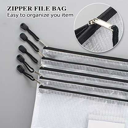 Sooez 20 Pack Mesh Zipper Pouch Bags, A4 Letter Size, Classroom Zipper Bags | Waterproof Bag Organizer with Label Pocket, School Office Teacher Supplies, Storage Pouches Board Game Toy Storage, Black - style: 20 Pack (All Black)