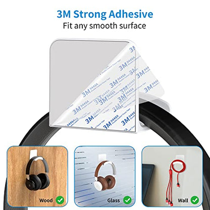 SOKUSIN Headphone Stand Headset Holder, White | Adhesive Gaming Earphones Hanger, Universal Desk Wall Mount Hook, Compatible with Beats, AirPods Max, Sony, JBL - color: White