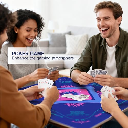 KUNTE Mahjong Mat, Blue, 32x32 Inch | Foldable, Quiet, Waterproof & Non-Slip, Printed Rules, Asian-Themed Game Nights - color: Blue